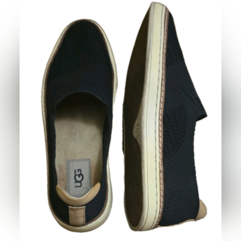 UGG Women's Sammy Black  Knit Slip-On Loafers with Tan Accents